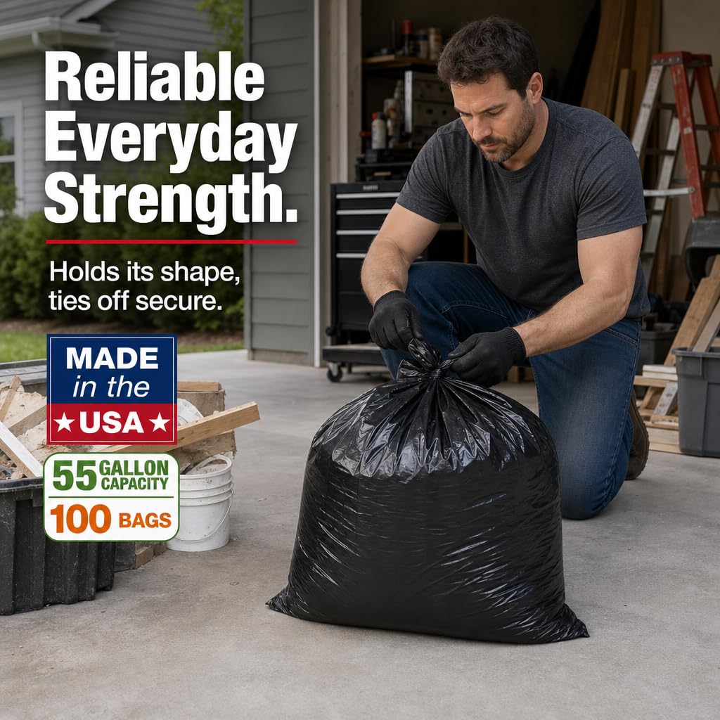 Heavy Duty Black 55-60 Gallon Trash Bags 100 Count D277683