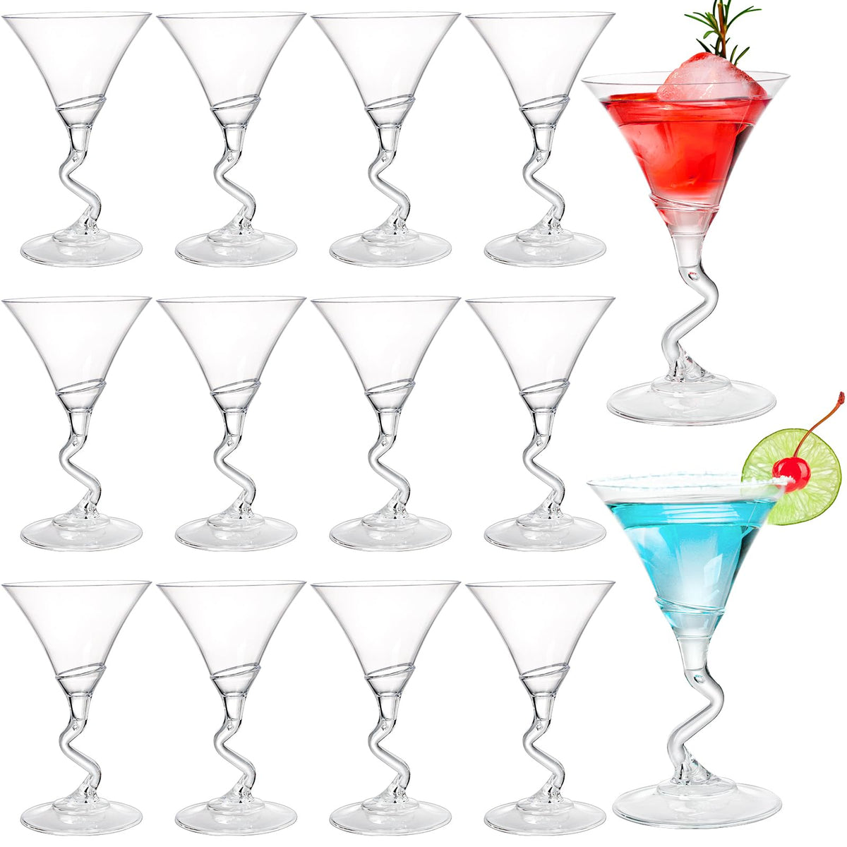 18 Pack 5 Oz Plastic Martini Glasses with Twisted Stem S405