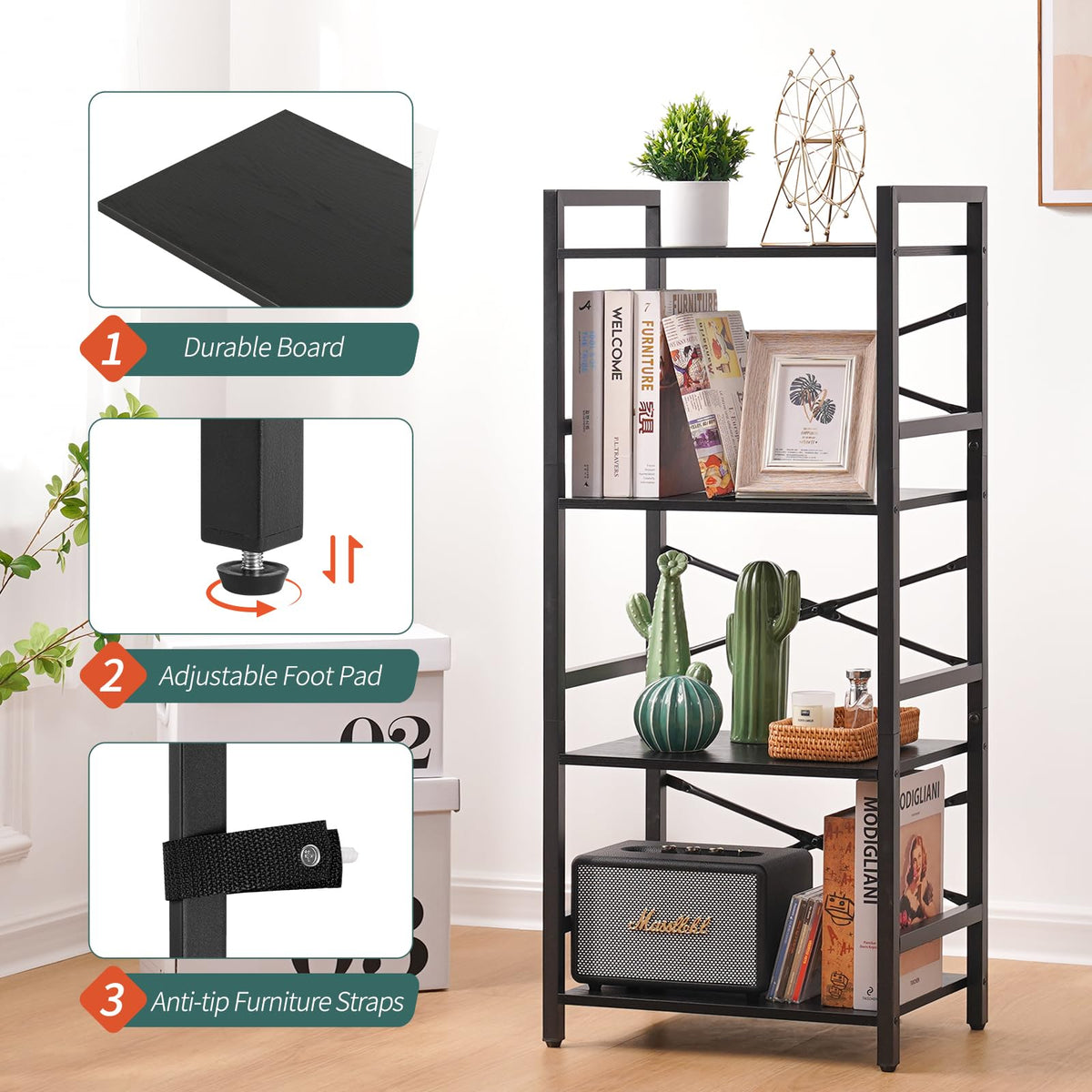 4 Tier Metal Wood Bookshelf G987847