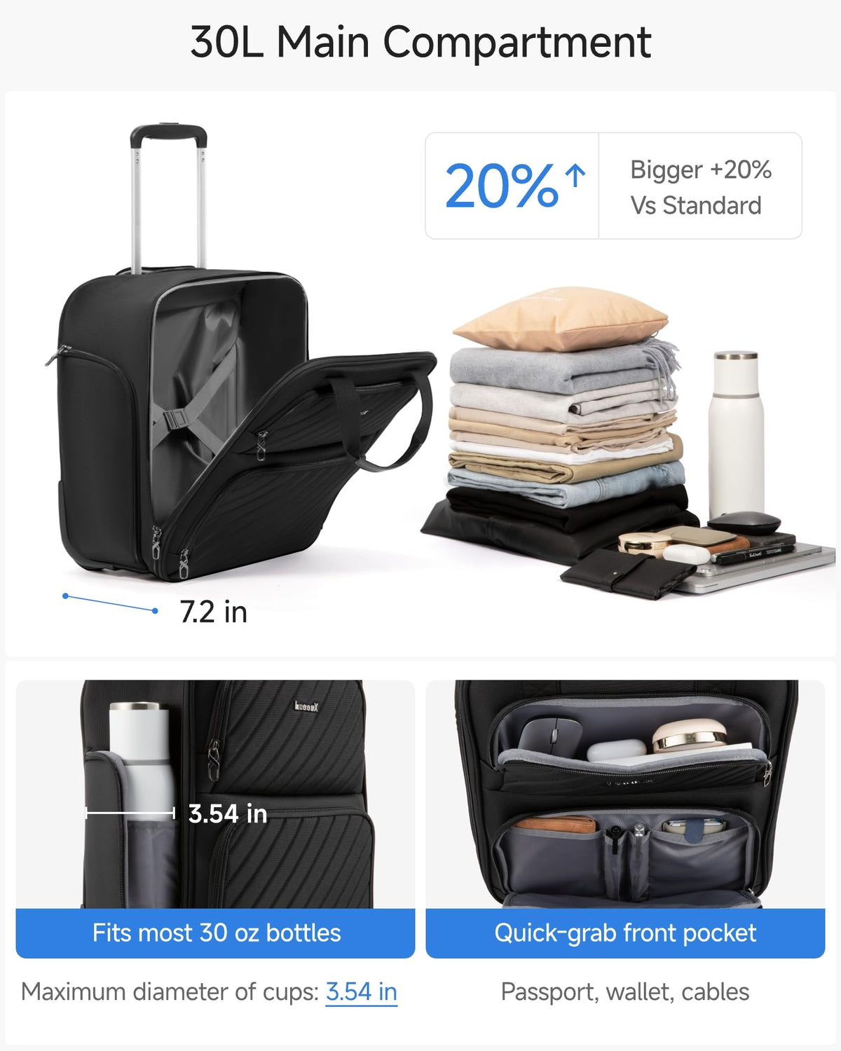 Black Softside Underseat Carry On Bag D3454