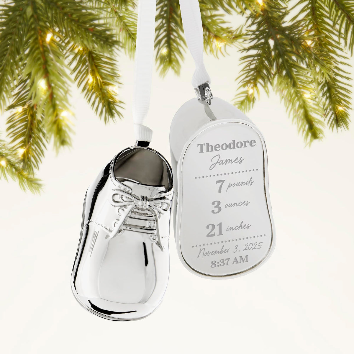 Silver Baby Bootie Metal Christmas Ornament E249703