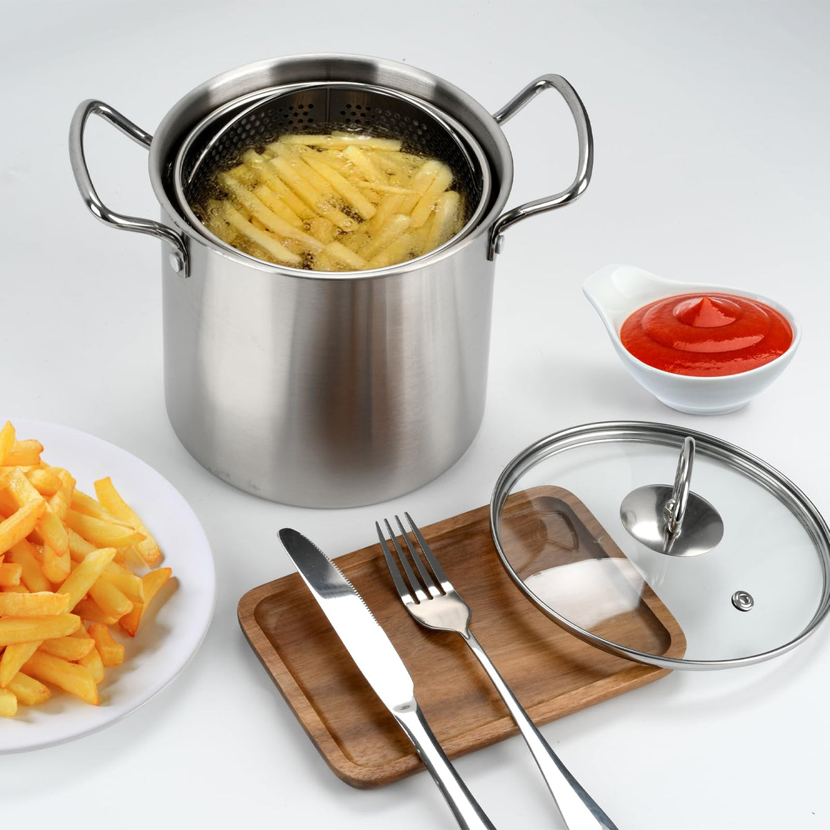 3.5L Stainless Steel Deep Fryer Pot with Lid and Basket V61306