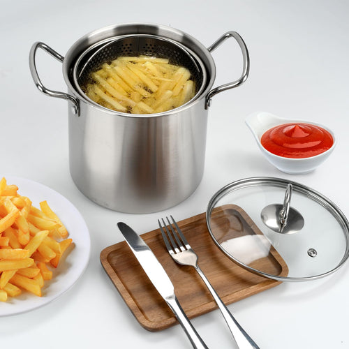 3.5L Stainless Steel Deep Fryer Pot with Lid and Basket V61306