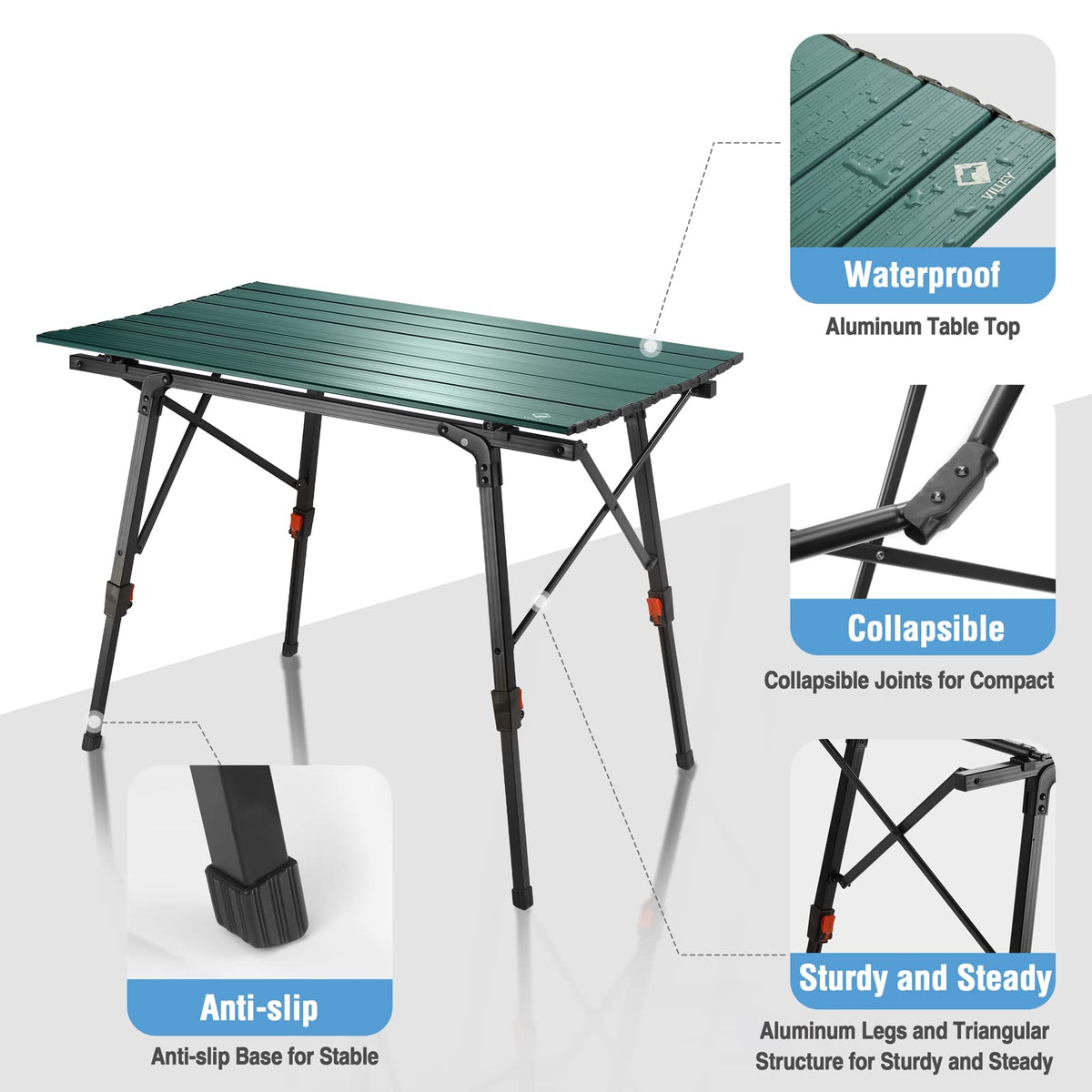 Portable Aluminum Camping Table with Adjustable Legs E848608