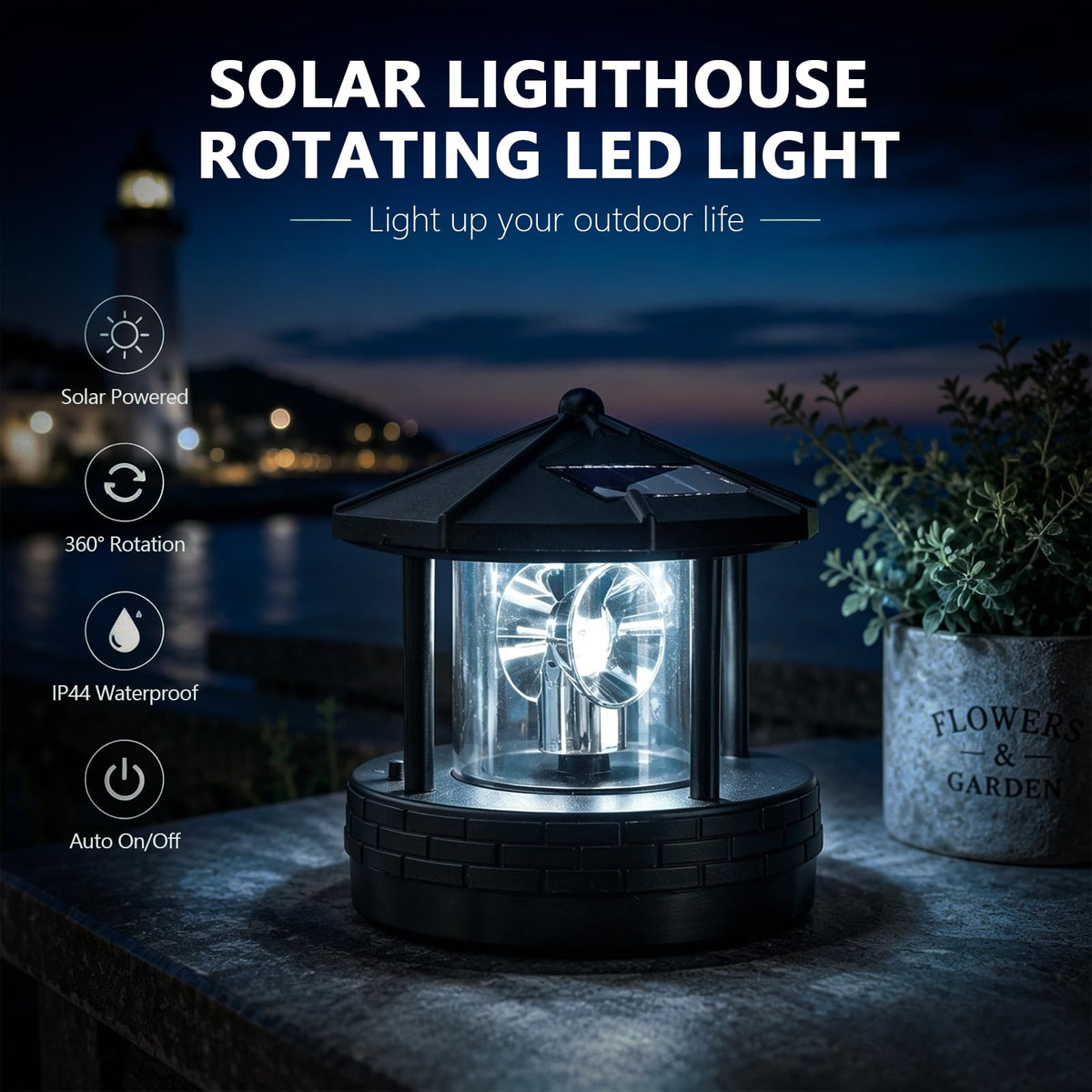 Solar Powered Rotatable LED Lighthouse X7893