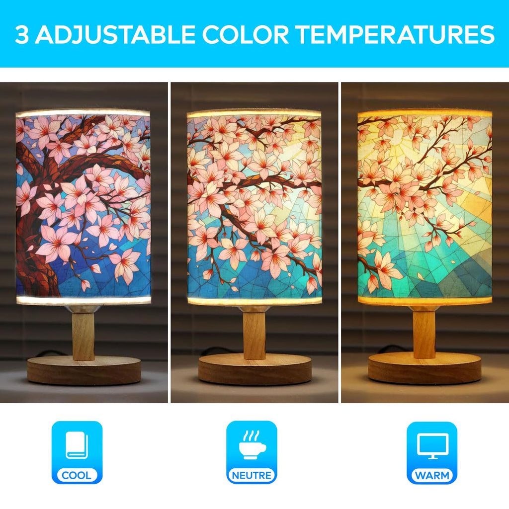 Cherry Blossom Table Lamp LED 3-Color Wood Base X35824