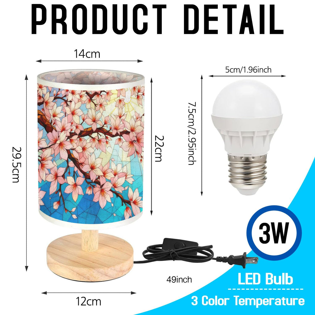 Cherry Blossom Table Lamp LED 3-Color Wood Base X35824