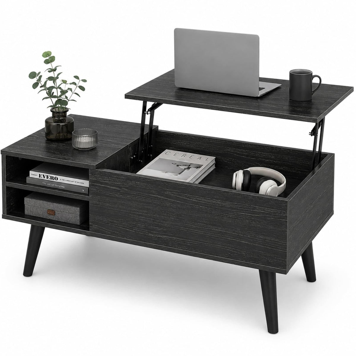 Lift Top Coffee Table with Hidden Storage, Black X5634