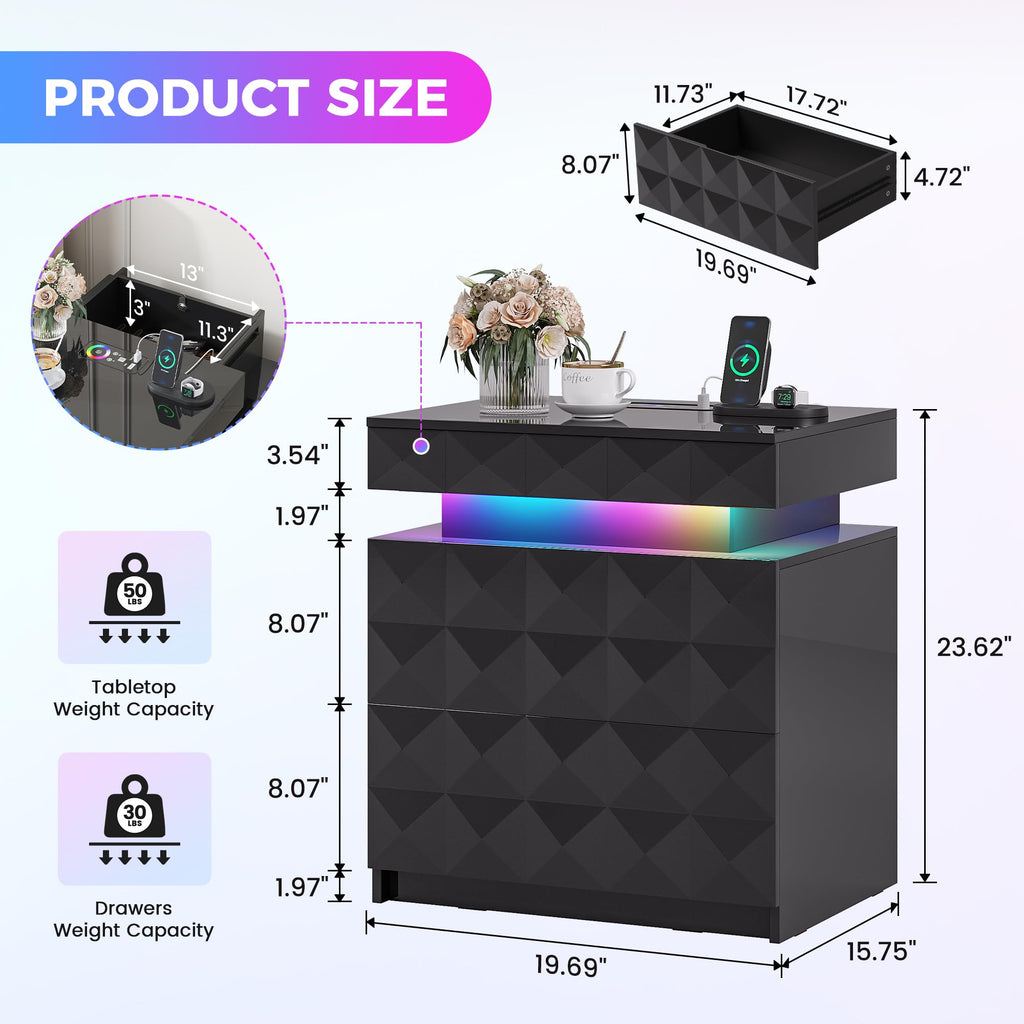 LED Night Stand with Charging Station J1725