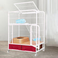 White Folding Metal Cat Cage Dog Crate with Four Wheels L214530