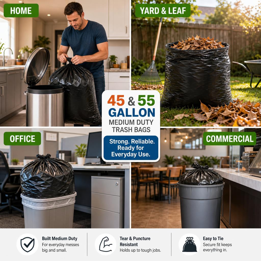 Heavy Duty Black 55-60 Gallon Trash Bags 100 Count D277683