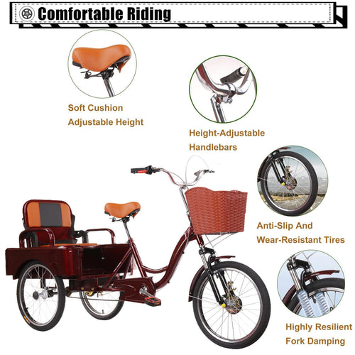20 Inch 3-Wheel Electric Tricycle with Front Basket & Cargo Carrier P302