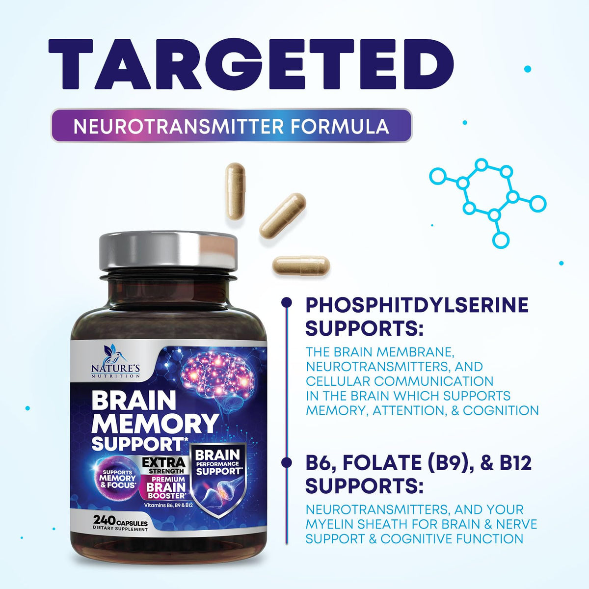 Brain Memory Supplement Pills 240 Capsules B81314