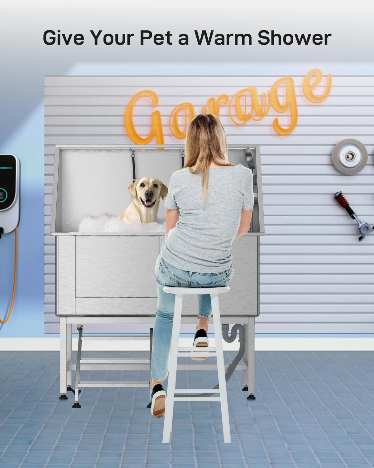 50" Stainless Steel Dog Grooming Bathtub with Faucet K10169