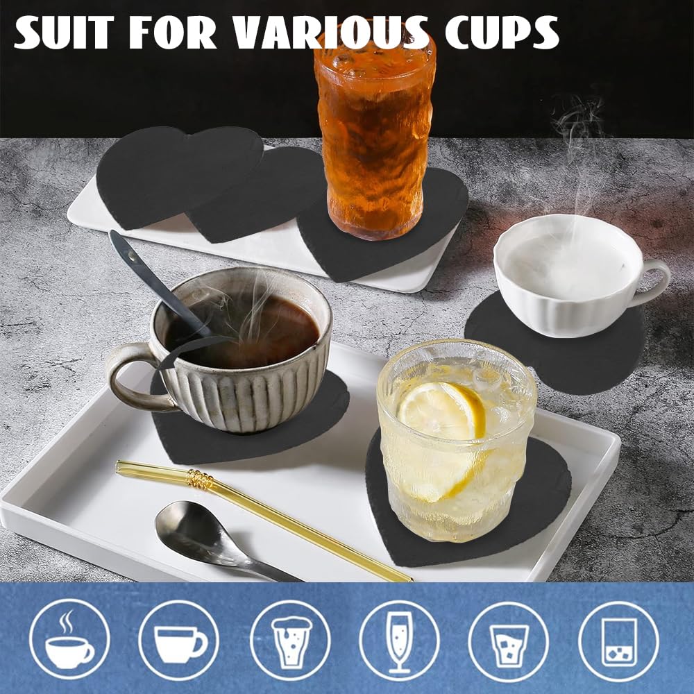 8 Pack Black Slate Coasters with Metal Holder L532064