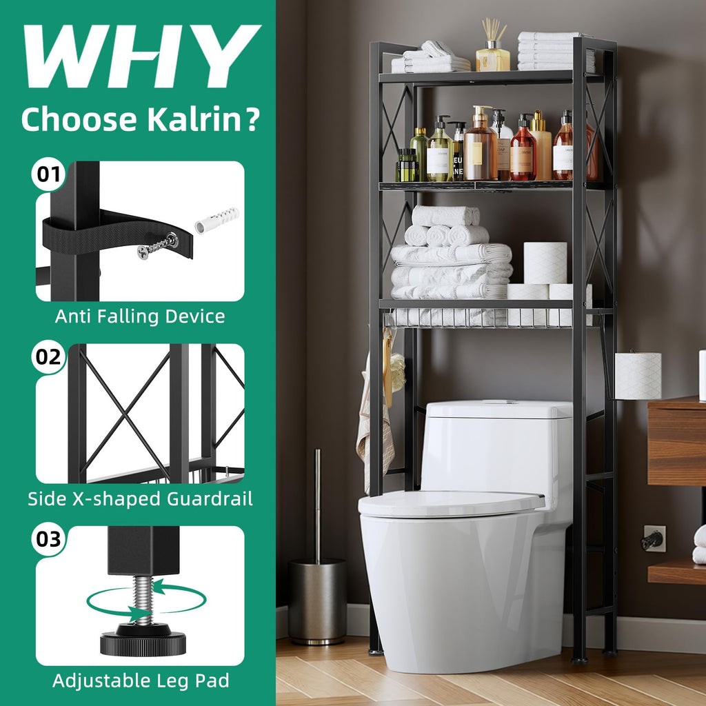 3-Tier Over The Toilet Storage Rack with Drain Basket P9310