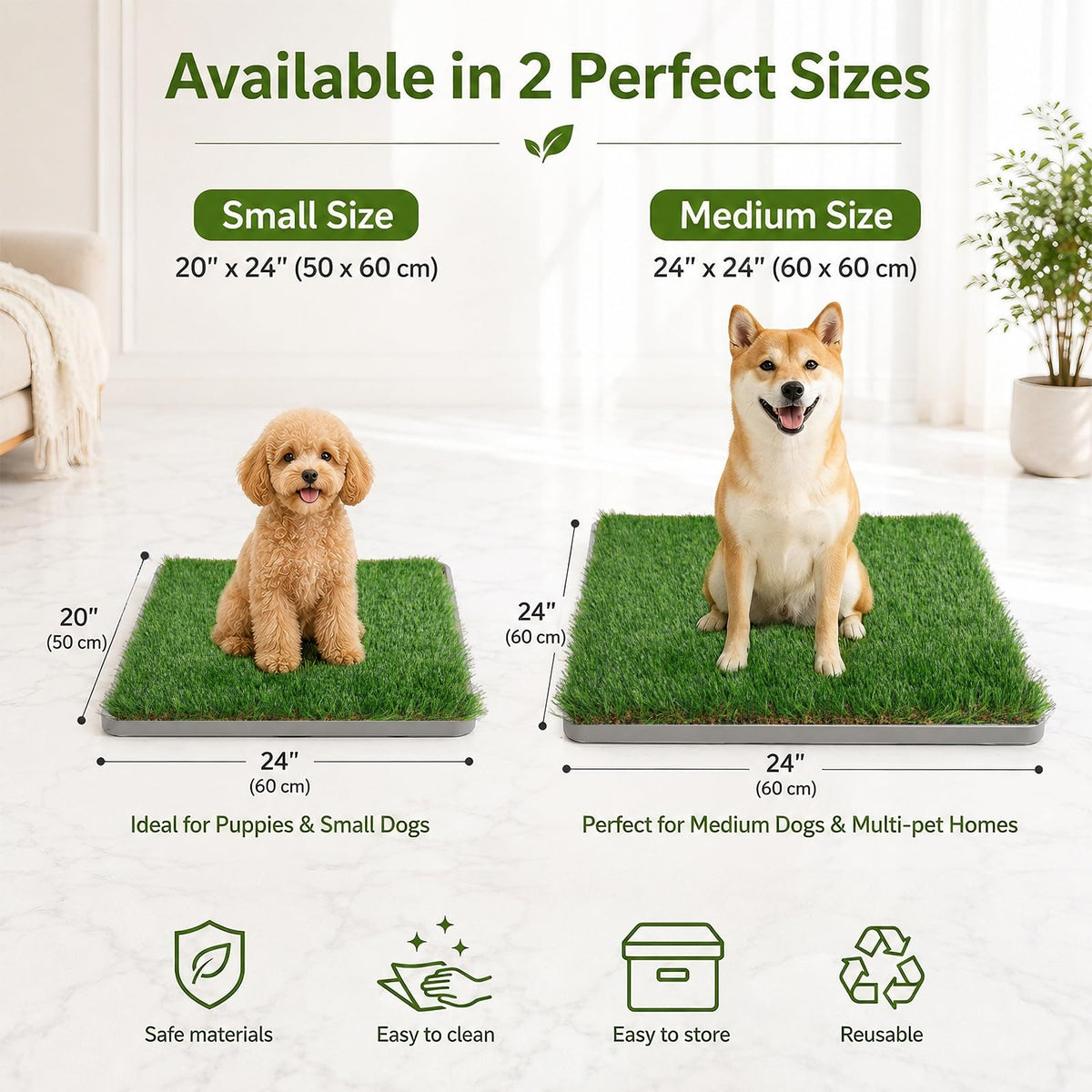 Dog Grass Pad with Tray 20" x 24" Artificial Grass Pee Pads with Non-Slip Grey Silicone Tray & 2 Replacement Grass Mats K4346