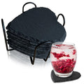 8 Pack Black Slate Coasters with Metal Holder L532064