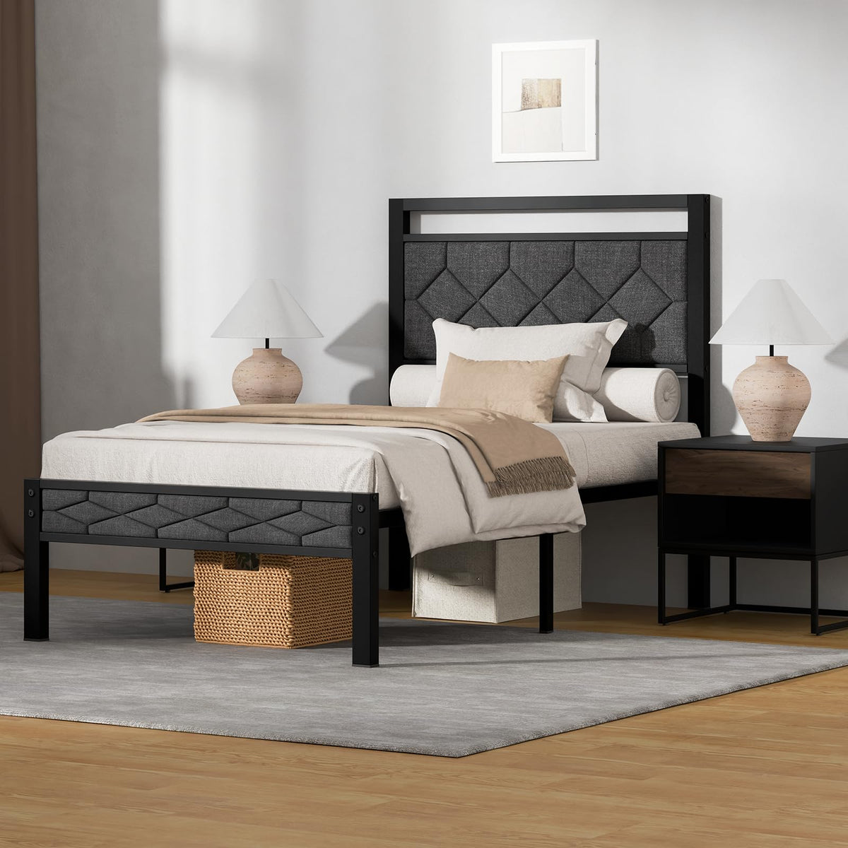 Full Size Upholstered Bed Frame Grey A34791
