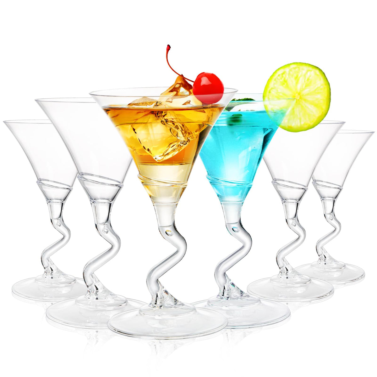 18 Pack 5 Oz Plastic Martini Glasses with Twisted Stem S405