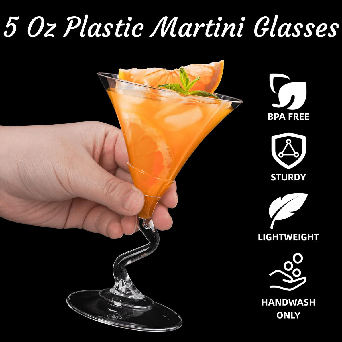 18 Pack 5 Oz Plastic Martini Glasses with Twisted Stem S405