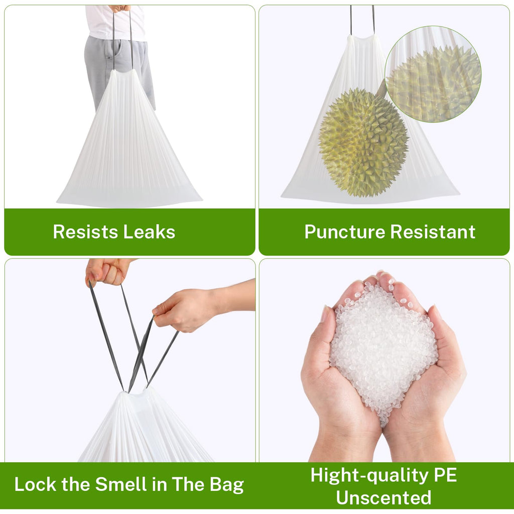 10 Gallon White 1 Mil Drawstring Trash Bags 75 Count X33858