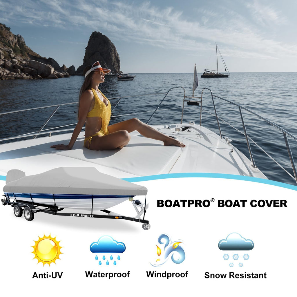14-16ft Waterproof Marine Canvas Boat Cover with Outboard Motor Cover L8122