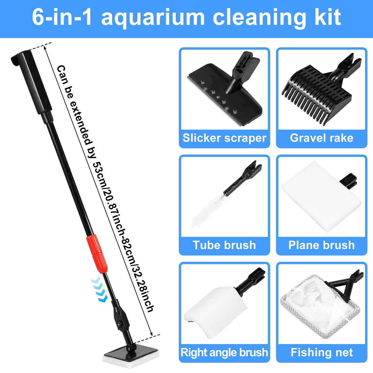 6 in 1 Aquarium Cleaning Kit with Adjustable Handle R726939