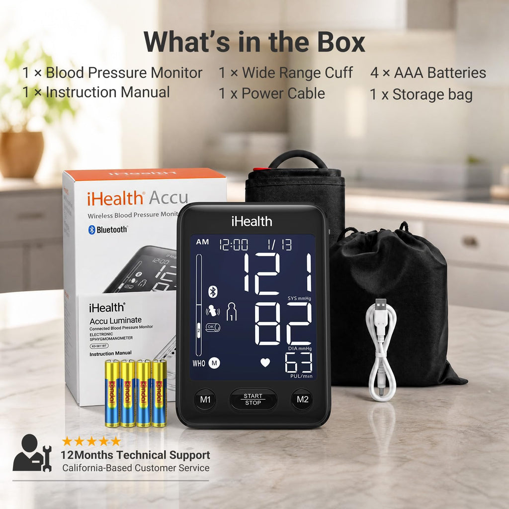Bluetooth Upper Arm Blood Pressure Monitor with Large Cuff J496198