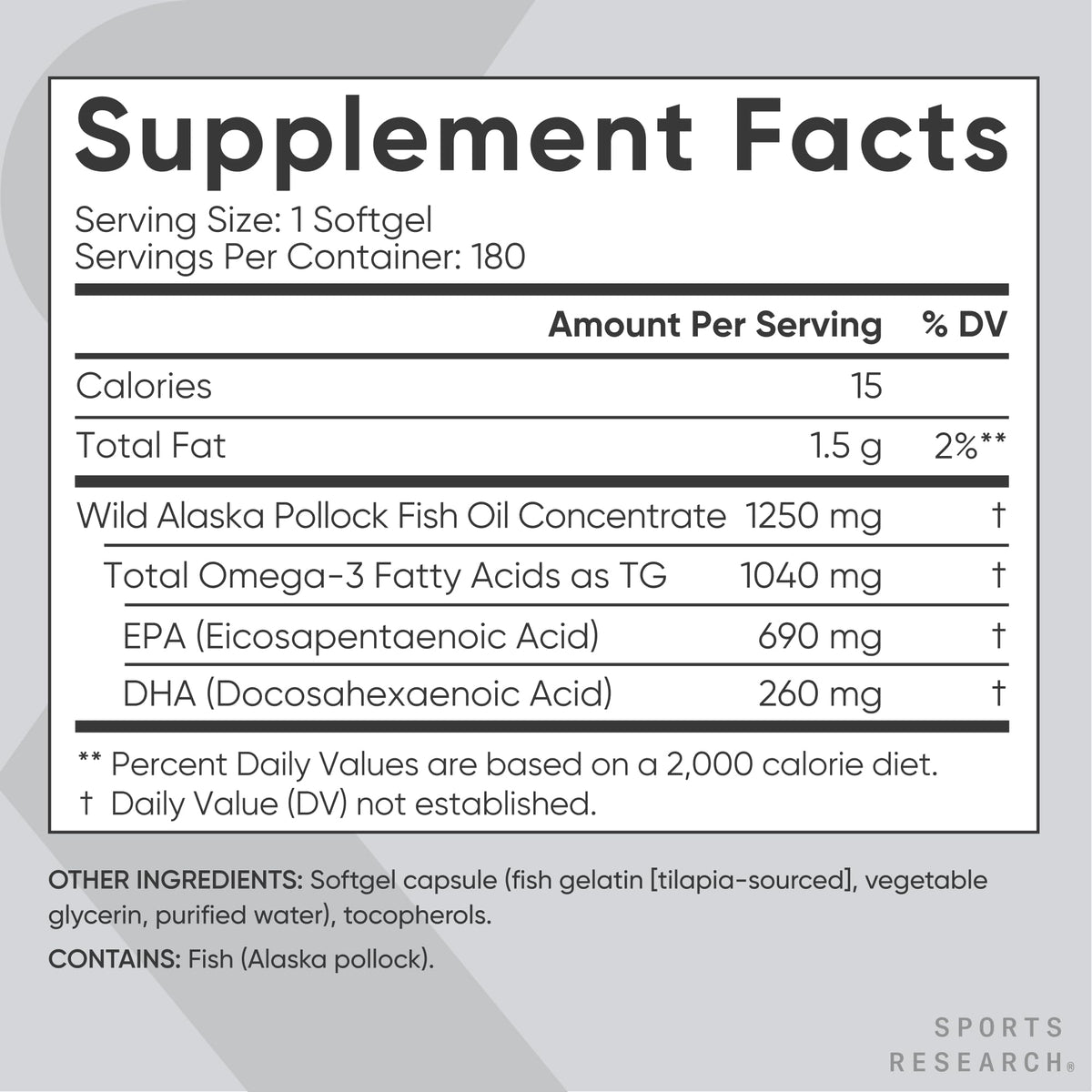 Omega-3 Fish Oil 1250mg 180 Count O84095