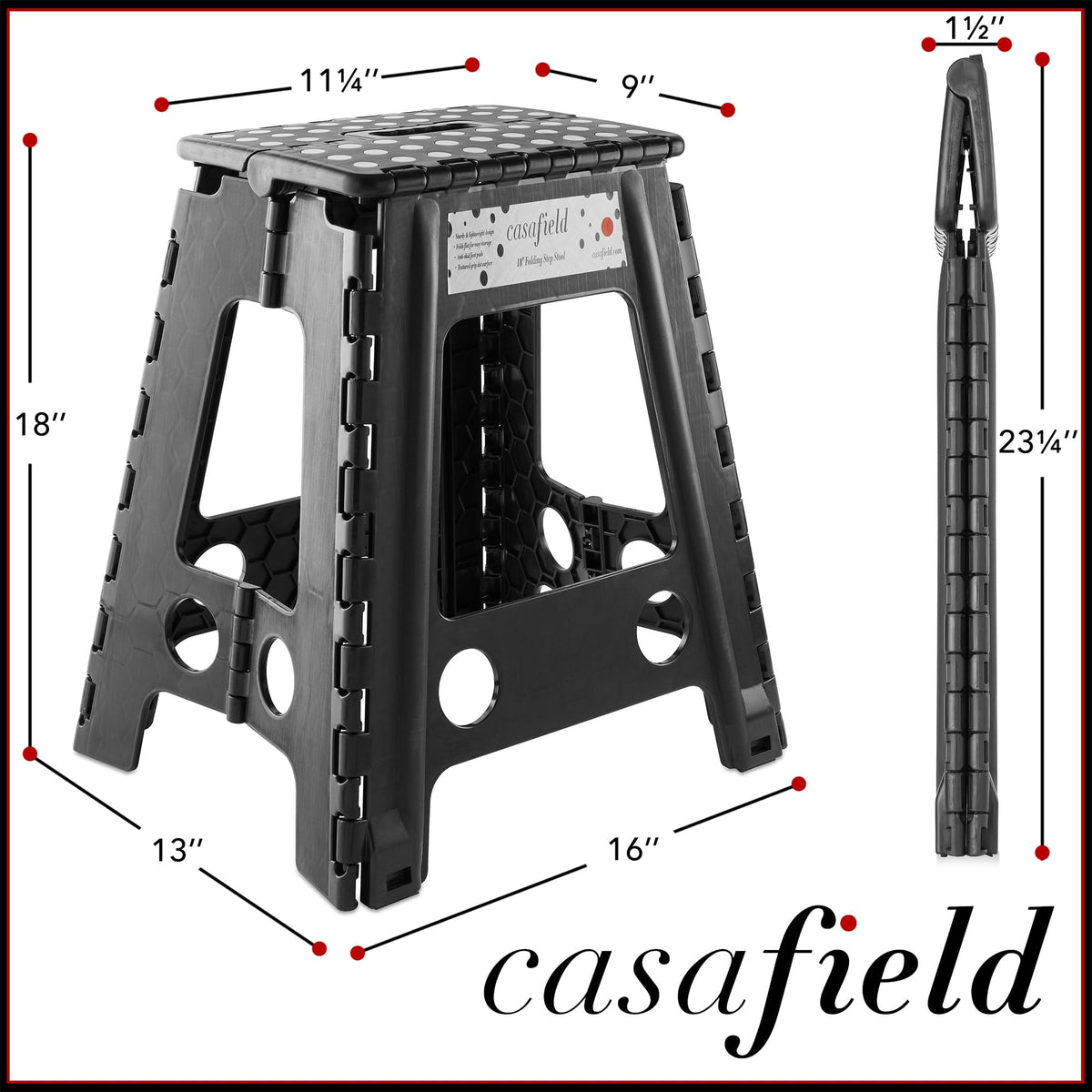 Black Set of 2 Folding Plastic Step Stool with Handle Q9164