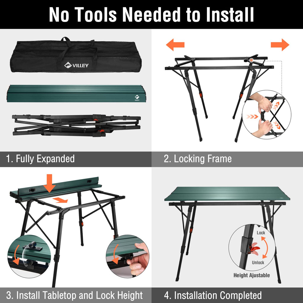 Portable Aluminum Camping Table with Adjustable Legs E848608