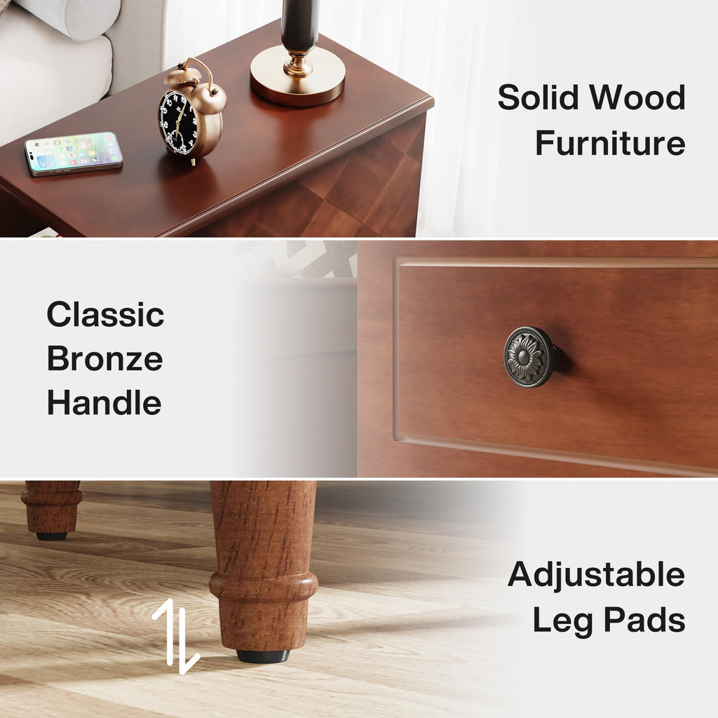 Fully Assembled Set of 2 Narrow 3 Drawer Brown End Table U9719