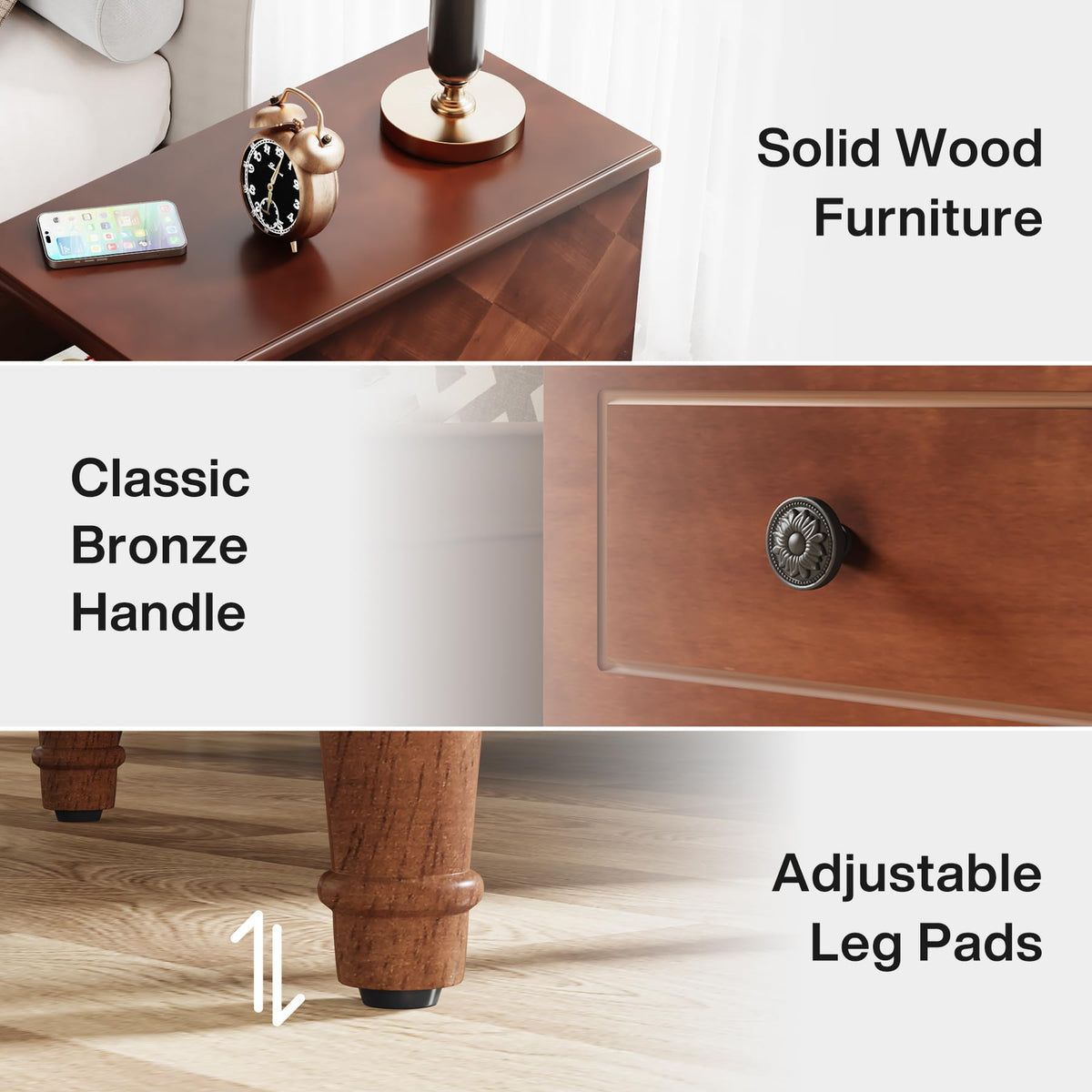 Fully Assembled Set of 2 Narrow 3 Drawer Brown End Table U9719