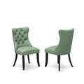 Button Tufted Nailhead Willow Green Polyester Upholstered Dining Chairs, Set of 2 W237