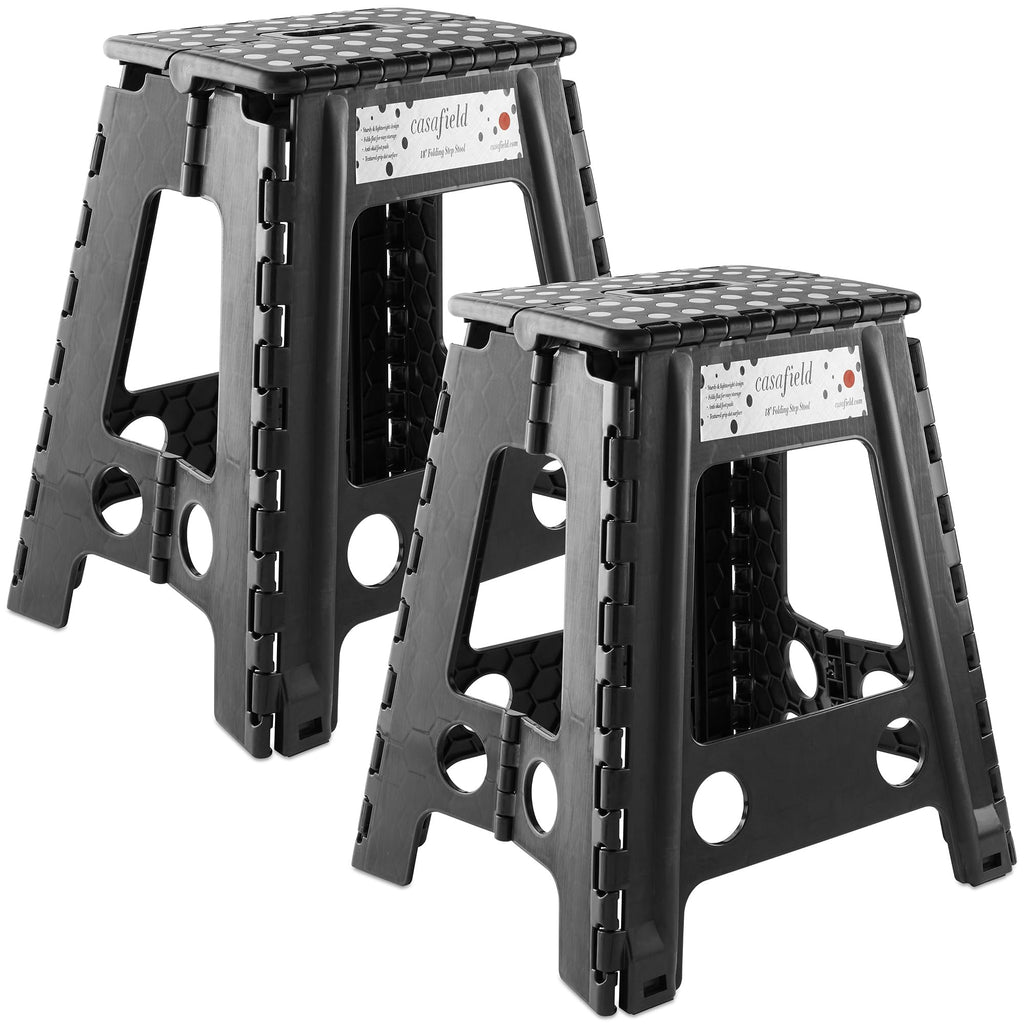 Black Set of 2 Folding Plastic Step Stool with Handle Q9164