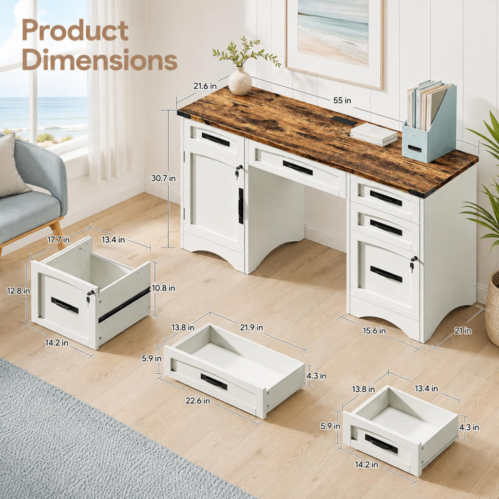 47 Inch Computer Desk with Hutch and 4 Drawers Y9284