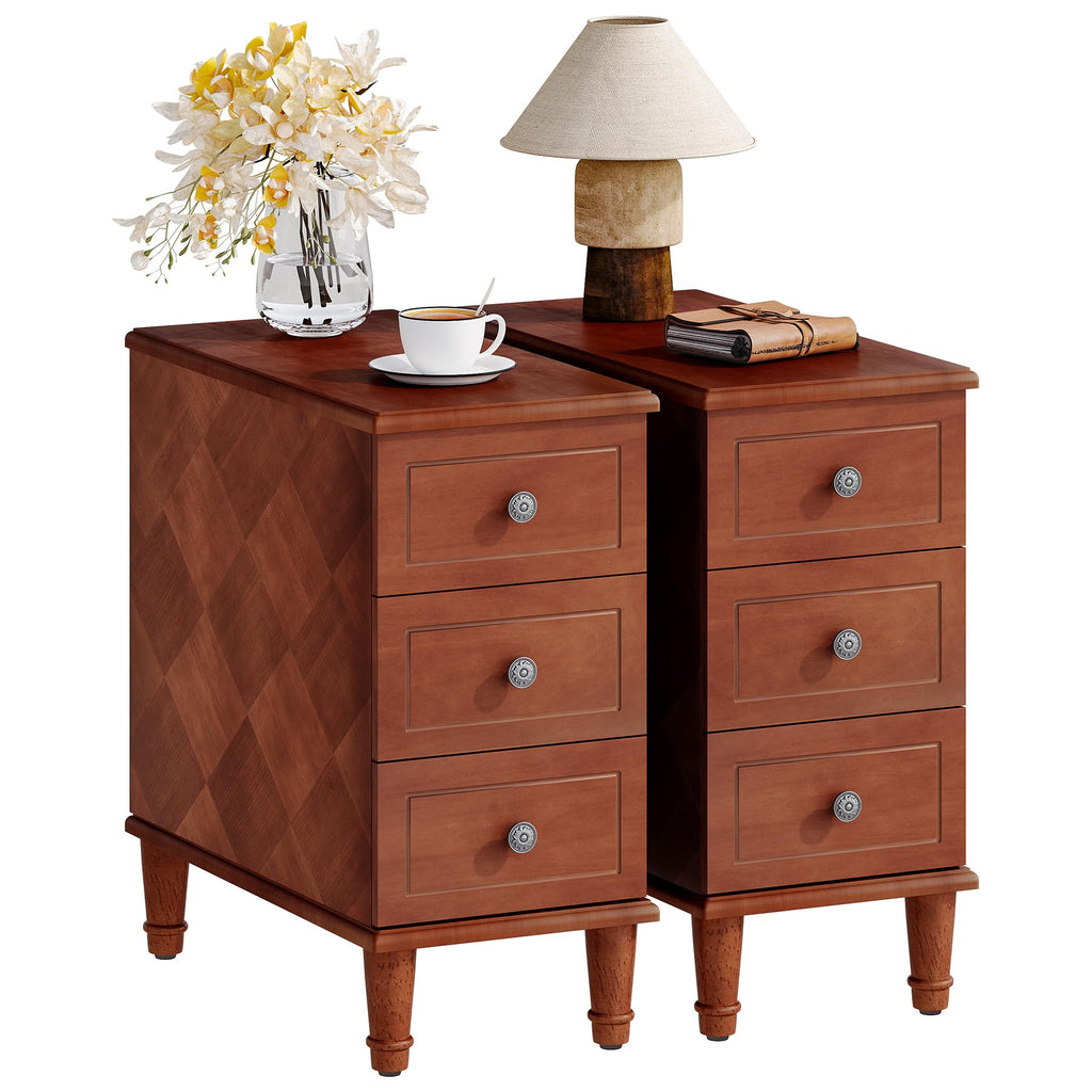 Fully Assembled Set of 2 Narrow 3 Drawer Brown End Table U9719