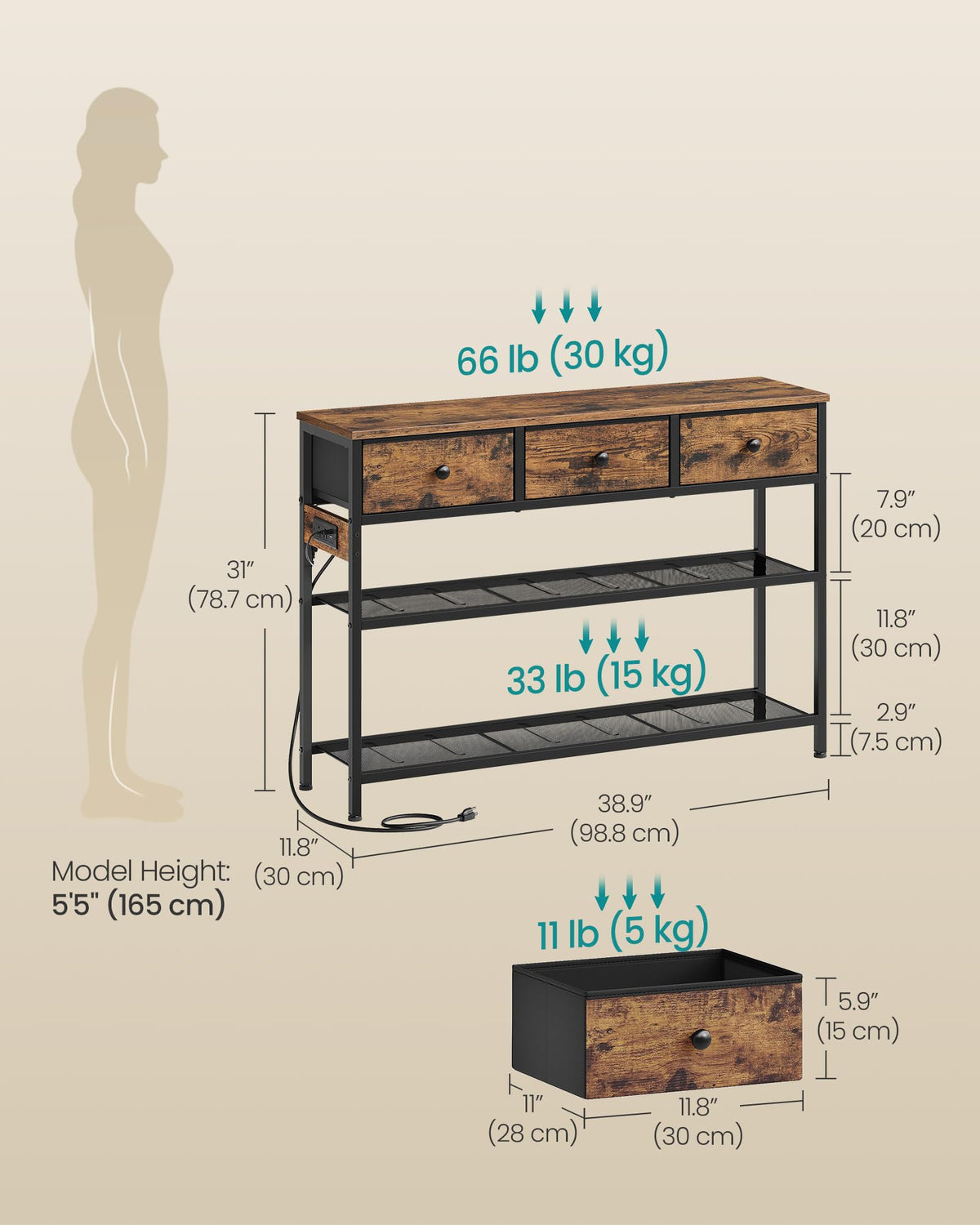 Console Table with Power Outlets and LED Lights X384