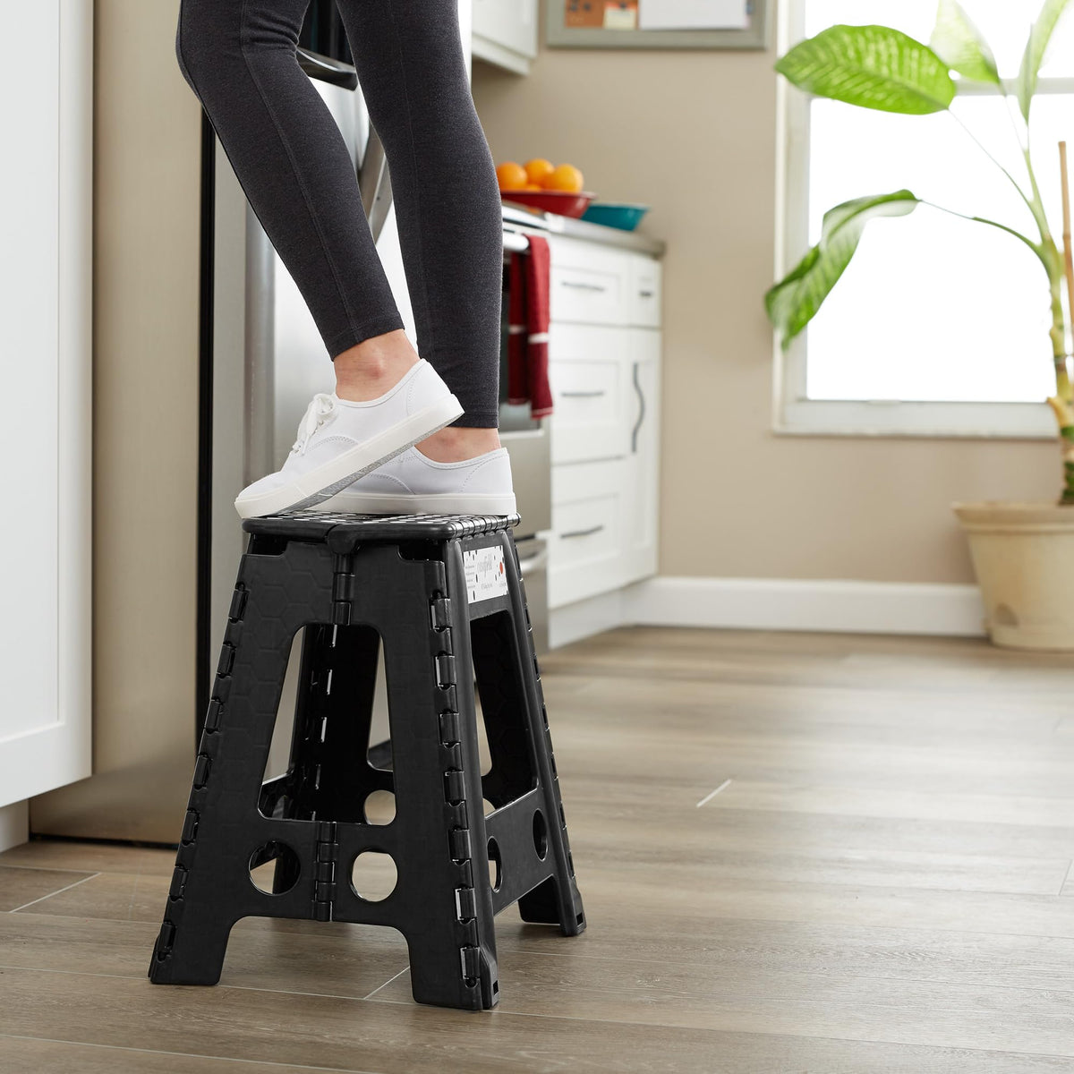Black Set of 2 Folding Plastic Step Stool with Handle Q9164
