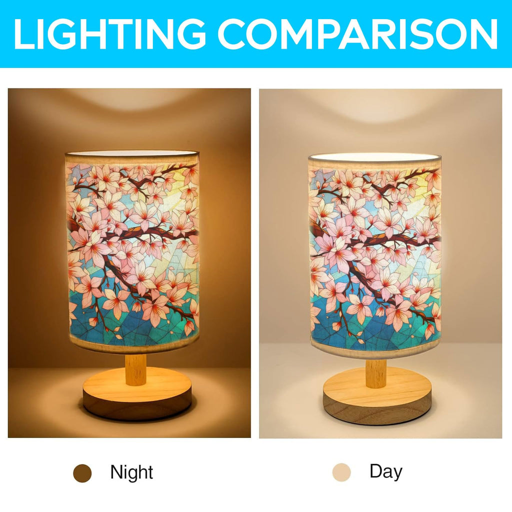 Cherry Blossom Table Lamp LED 3-Color Wood Base X35824