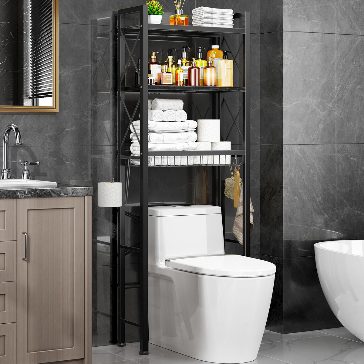 3-Tier Over The Toilet Storage Rack with Drain Basket P9310