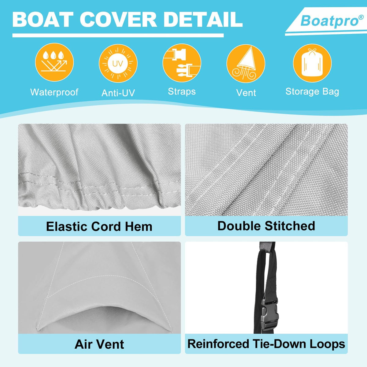 14-16ft Waterproof Marine Canvas Boat Cover with Outboard Motor Cover L8122