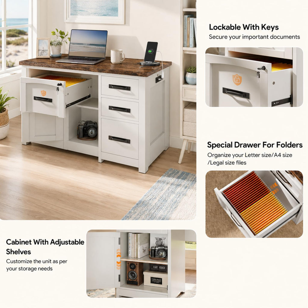 47 Inch Computer Desk with Hutch and 4 Drawers Y9284