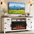 White 70 inch Fireplace TV Stand with Barn Door L87873