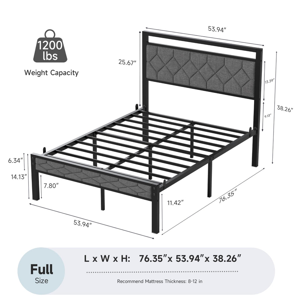 Full Size Upholstered Bed Frame Grey A34791