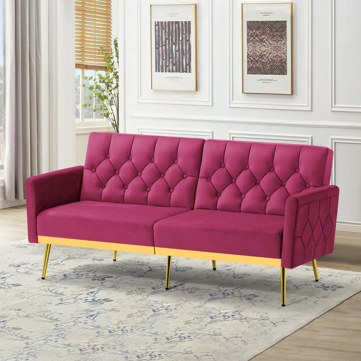 Velvet Sofa Bed with Adjustable Armrests & Backrests P60216