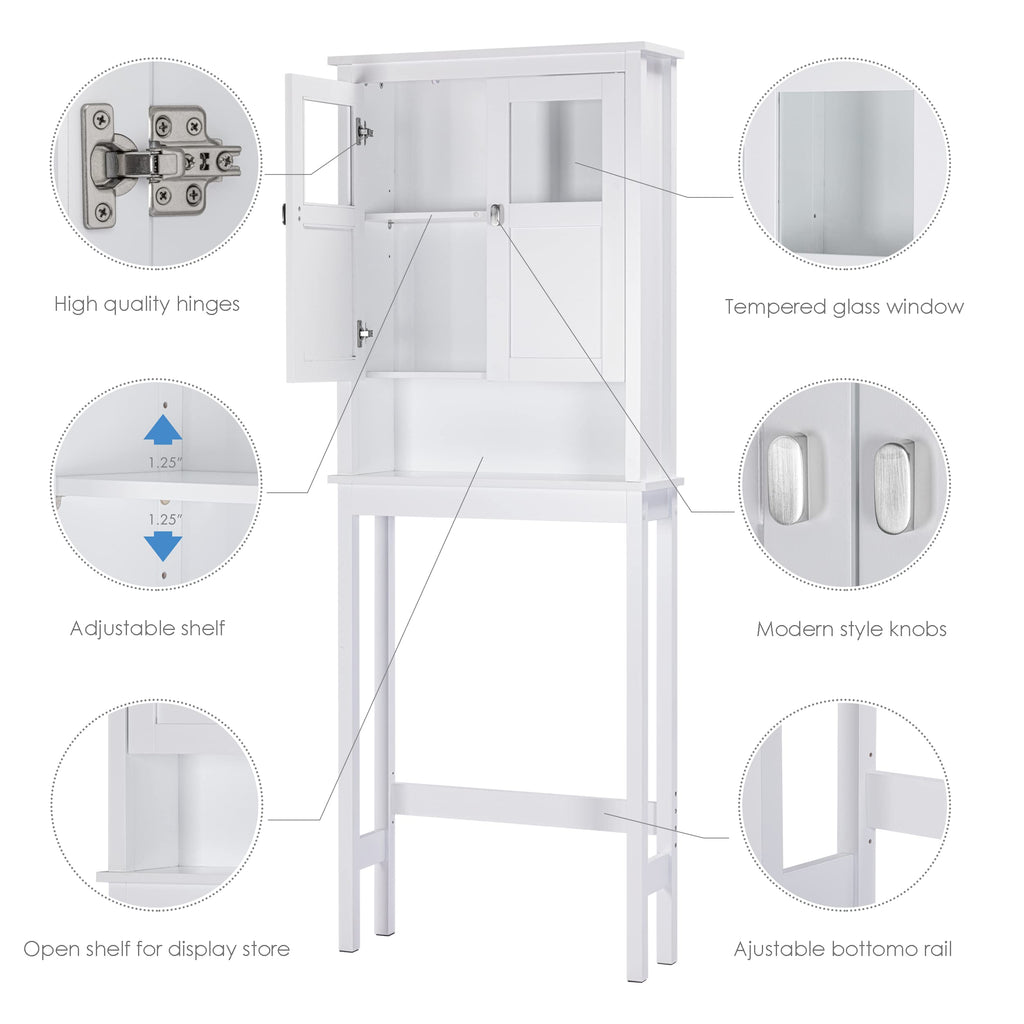 White Over the Toilet Storage Cabinet with Glass Doors H2424