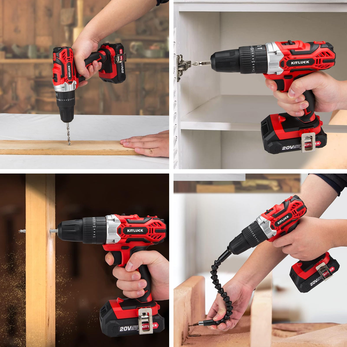 Cordless Drill Set 20V 2 Battery 44pcs Bits 3/8'' Chuck W2542