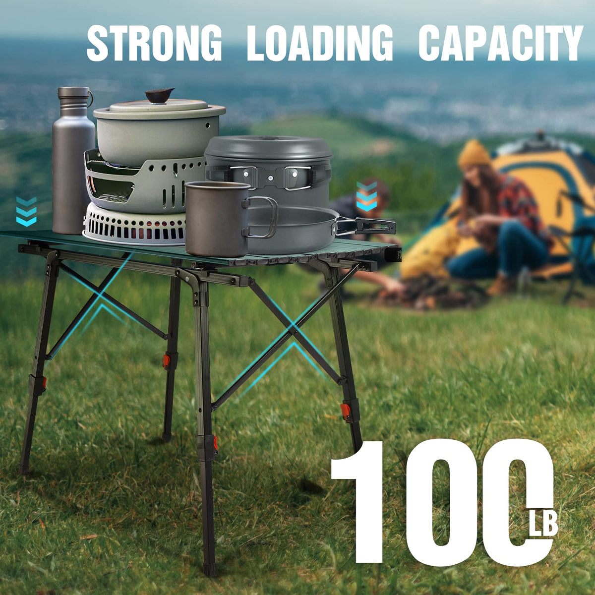 Portable Aluminum Camping Table with Adjustable Legs E848608